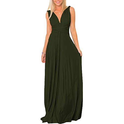 Women Transformer Convertible Multi Way Wrap Long Prom Dress Halter V-Neck Wedding Guest Bridesmaid Evening Party Maxi Dress Spaghetti Strap Criss Cross Front Backless Boho Cocktail Gown Army Green XL