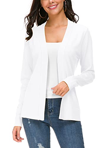 Urban CoCo Women's Long Sleeve Open Front Knit Cardigan Sweater (S, White)