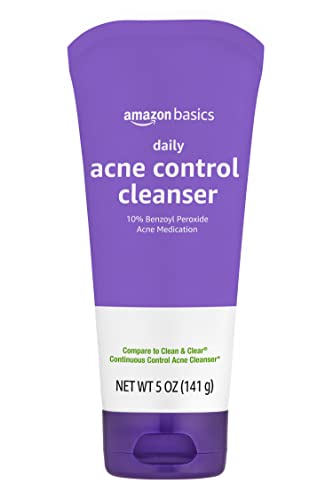 Amazon Basics Daily Acne Control Cleanser, Maximum Strength 10% Benzoyl Peroxide Acne Medication, 5 Ounce