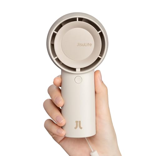 JISULIFE Handheld Portable Turbo Fan [16H Max Cooling Time], 4000mAh USB Rechargeable Personal Battery Operated Mini Small Pocket Fan with 5 Speeds for Travel/Outdoor/Home/Office - Brown