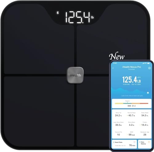 iHealth Nexus PRO Digital Bathroom Scale for Body Weight and Composition Health Analyzer with Smart Bluetooth APP to Monitor Body Fat, BMI, Muscle Mass, and More, Weighing Up to 400 lbs - Black