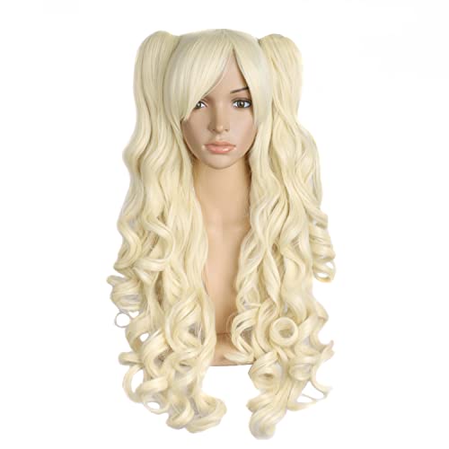 MapofBeauty Lolita Long Curly Clip on Ponytails Cosplay Wig (Light Blonde)