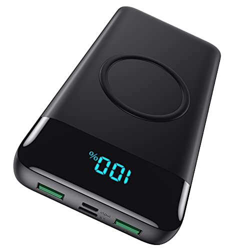 Wireless Portable Charger 30,800mAh 15W Wireless Charging 25W PD QC4.0 Fast Charging Smart LCD Display USB-C Power Bank, 4 Output External Battery Pack Compatible with iPhone 15/14/13/12, Samsung etc