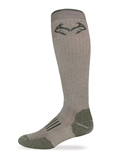 RealTree Heavyweight Merino Wool Tall All Season Boot Socks 1 Pair , Tan/Olive, Medium