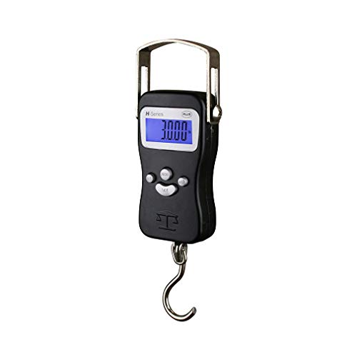 Digital Hanging Scale Die-Cast Metal Construction and Built-in Tape Measure, Handheld Scale with Hook for Travel Farm Hunting Fishing Outdoor - H-110 lbs. x 0.05 lbs - (Black) - AMERICAN WEIGH SCALES