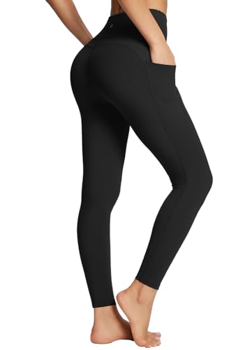 BALEAF Workout Leggings for Women Tummy Control with Pockets High Waisted Athletic 7/8 Ultra Soft Gym Yoga Petite Ankle Pants Black M