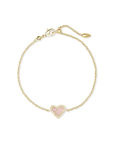 Kendra Scott Ari Heart Crystal Delicate Bracelet in 14k Gold-Plated Brass, Rose Quartz, Fashion Jewelry for Women