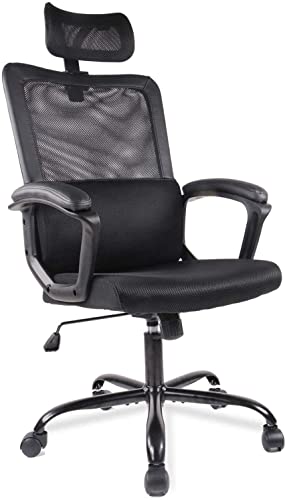 SMUG Office Chair, Ergonomic Mesh Home Office Computer Chair with Lumbar Support/Adjustable Headrest/Armrest and Wheels/Mesh High Back/Swivel Rolling (Black)