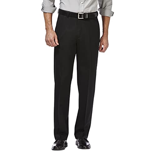 Haggar mens Premium No Iron Khaki Classic Fit Expandable Waist Flat Front Pant, Black, 38x30