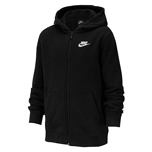 Nike Boy's NSW Club Full Zip Hoodie, Black/Black/White, Large
