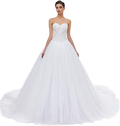 Likedpage Women's Sweetheart Tulle A-line Wedding Dresses for Bride with Train White US14