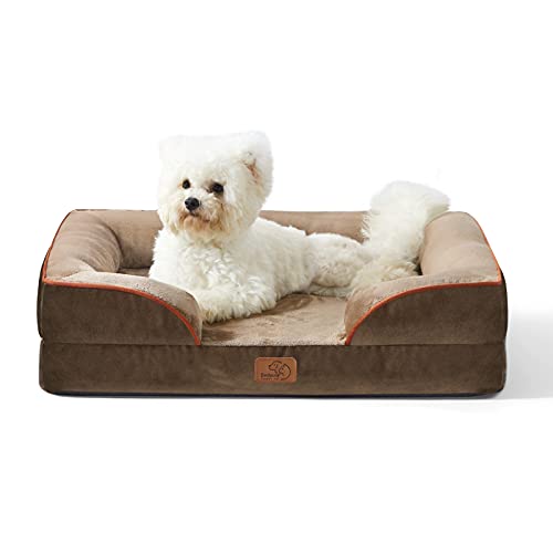 Bedsure Orthopedic Dog Bed for Medium Dogs - Waterproof Sofa Medium, Supportive Foam Pet Couch with Removable Washable Cover, Lining and Nonskid Bottom, Brown