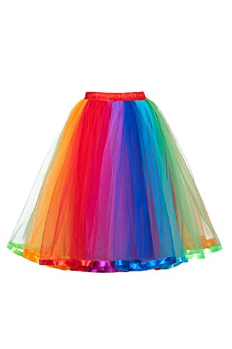 MisShow Women's Rainbow Vintage 5 Layered Tulle Tutu Puffy Ballet Bubble Skirt Party Underskirt One Size