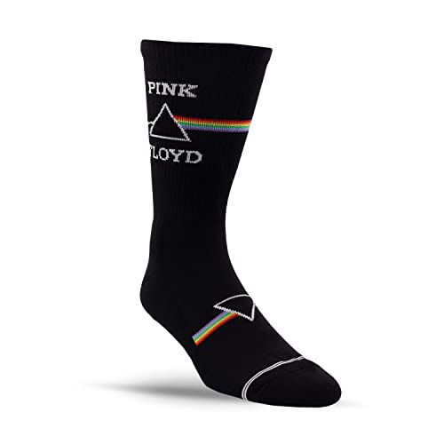PERRI'S SOCKS, Pink Floyd DSoTM Short Crew Socks, Officially Licensed Rock Band Socks, Cushioned Novelty Socks for Men and Women, Black - Large - PFA302-001-L
