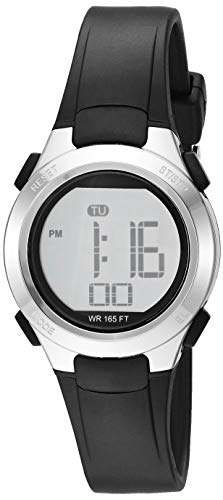 Amazon Essentials Women's Digital Chronograph Silver-Tone and Black Resin Strap Watch