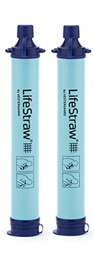 LifeStraw Personal Water Filter for Hiking, Camping, Travel, and Emergency Preparedness, 2 Pack, Blue