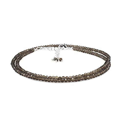 Gempires Natural Smoky Quartz Beads Necklace, Energy Healing Crystals, Silver Plated Chain, Birthday, Gift for Her, Gemstone Jewelry 18 inch (Smoky Quartz)