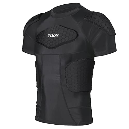 TUOY Men's Padded Compression Shirt Protective Shirt Rib Chest Protector for Football Paintball Baseball Black