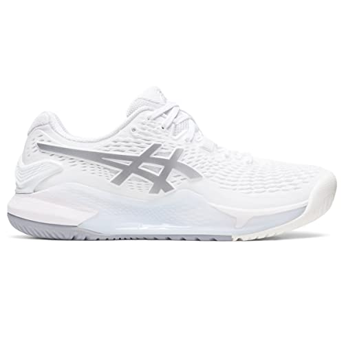 ASICS Women's Gel-Resolution 9 Tennis Shoes, 8, White/Pure Silver