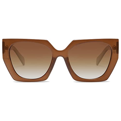 SOJOS Retro Square Cateye Polarized Sunglasses Womens Trendy Oversized Designer Shades SJ2205, Caramel Brown/Brown