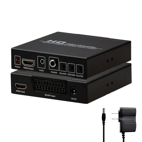 Scart Hdmi to Hdmi Video Converter Box 1080p Scaler 3.5mm Coaxial Audio Output for Game Consoles DVD