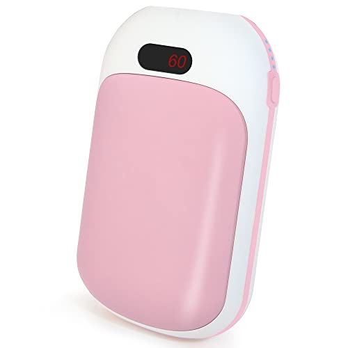 Winique Portable Hand Warmer, 10000mAh Rechargeable Electric Pocket Heater with 12Hrs Long Lasting, Double-Sided Quick Heating 3 Temperature Options, Power Bank for Outdoors Camping Home, Pink