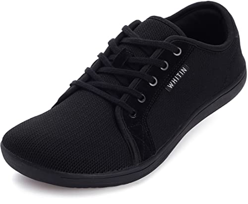 WHITIN Men's Extra Wide Width Fashion Barefoot Sneakers Zero Drop Sole W81 Size 11W Minimus Weightlifting Minimalist Tennis Shoes Walking All Black 44