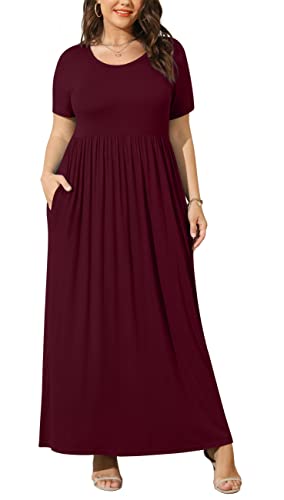 BISHUIGE Women XL-6XL Casual Plus Size Maxi Dress with Pockets XX-Large, Wine Red