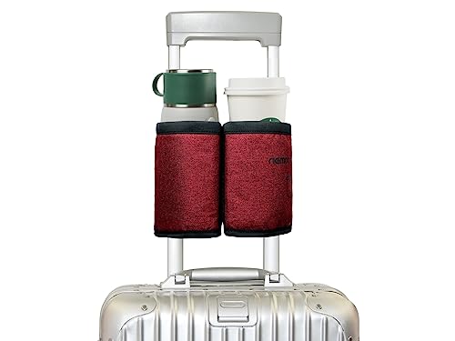 riemot Luggage Travel Cup Holder Free Hand Drink Carrier - Hold Two Coffee Mugs - Fits Roll on Suitcase Handles - Gifts for Flight Attendants Travelers Accessories Red