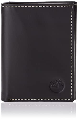 Timberland Men's Leather Trifold Wallet with ID Window, Black (Hunter), One Size