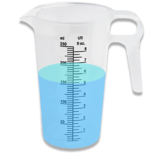 ACCUPOUR 8oz (250 mL) Measuring Pitcher, Plastic, Multipurpose - Great for Chemicals, Oil, Pool and Lawn - Ounce (oz) and Milliliter (mL) Increments (1 cup)