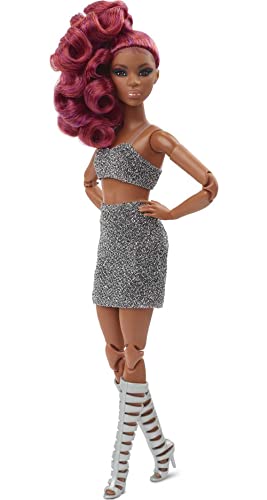 Barbie Signature Looks Doll (Petite, Red Hair) Fully Posable Fashion Doll Wearing Glittery Crop Top & Skirt, Gift for Collectors,Multi