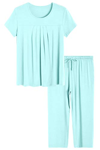Latuza Women's Pajamas Pleated Loungewear Top and Capris Pjs Set 2X Green