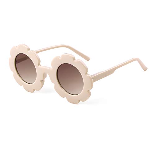 ADEWU Sunglasses for Kids Round Flower Cute Glasses UV 400 Protection Children Girl Boy Gifts (Beige/Brown)