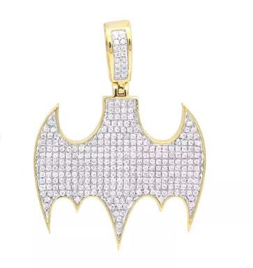 Gems & Jewels 2.00 Ctw Round Cut White Diamond Batman Logo Hip Hop Pendant 14K Yellow Gold Finish For Men's 925 Sterling Silver