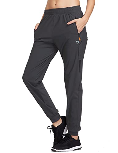 BALEAF Hiking Pants Women Joggers Workout Athletic Lightweight Running Travel Track Pants Quick Dry 2 Zipper Pockets Black M