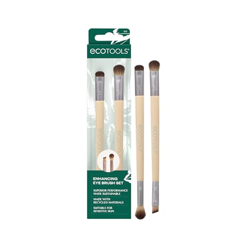 EcoTools Eye Enhancing Duo Makeup Brush Kit, For Eyeshadow, Use to Define, Blend, Smudge, & Shade Eyes, Synthetic Bristles, Eco-Friendly Makeup Brushes, Cruelty-Free & Vegan, 2 Piece Set Green
