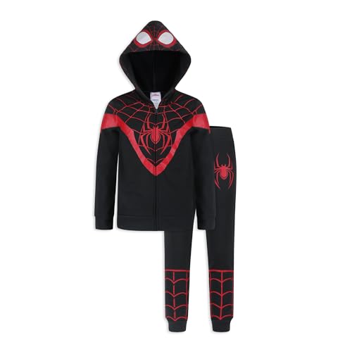 Marvel Spider-Man Miles Morales Boys Zip Up Hooded Sweatshirt and Pants Set for Toddlers and Big Kids – Black