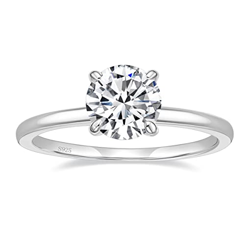 EAMTI 1.5CT 925 Sterling Silver Engagement Rings Round Cut Solitaire Cubic Zirconia CZ Wedding Promise Rings for Her Wedding Bands for Women Size 7