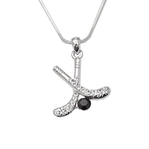 Spinningdaisy High Gloss Crystal Hockey Stick with Black Puck Necklace