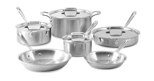 All-Clad D5 5-Ply Brushed Stainless Steel Cookware (Set of 10 Piece) Induction Oven Broiler Safe 600F Pots and Pans Silver