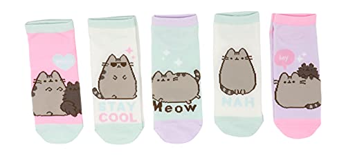 Culturefly, womens Pusheen The Cat Ankle Pastel Colors 5 Pairs Socks, Pink, Medium