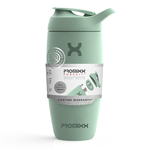 Promixx Pursuit Shaker Bottle Insulated Stainless Steel Water Bottle and Blender Cup, 18oz, Seagrass Green