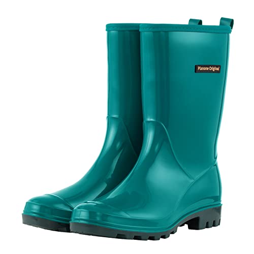 planone Mid Calf Rain Boots For Women Waterproof size 9 Copper Green Garden Shoes Anti-Slipping Rainboots for Ladies Comfortable Insoles Stylish Light rain Shoes Outdoor Work Shoes