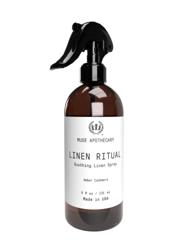 Muse Apothecary Linen Ritual - Aromatic, Soothing, and Relaxing Linen Mist, Laundry and Fabric Spray - Infused with Natural Aromatherapy Essential Oils - 8 oz, Amber Cashmere