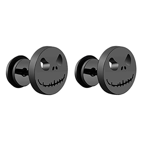FuZhiBang Stainless Steel Black/Silver Jack Skellington Cut-Out Round Circle Button Stud Post Earrings（10mm） ER72 (Black)