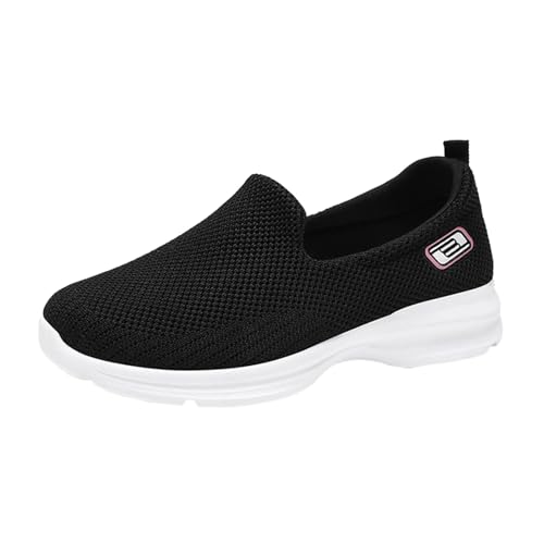 Shengsospp Mesh Perforated Breathable Casual Sneaker for Women Fashion A Slip On Solid Sports Shoe with Arch Support Lightweight Black, 6.5