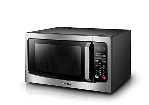 TOSHIBA EM131A5C-SS Countertop Microwave Ovens 1.2 Cu Ft, 12.4' Removable Turntable Smart Humidity Sensor 12 Auto Menus Mute Function ECO Mode Easy Clean Interior, 1100W, Silver