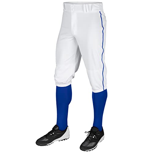 CHAMPRO Boys Triple Crown Baseball Knickers with Braid, Youth Small, White with Royal Pipe