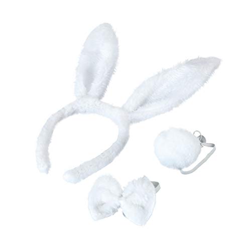 BinaryABC Bunny Rabbit Costume Set,Ears Headband Bow Ties Tail Set,Halloween Costume Assesories(White)